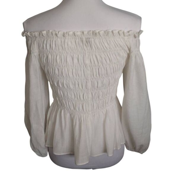 PAPERMOON WHITE OFF-THE-SHOULDER SMOCKED BLOUSE SZ.S EUC. - Picture 3 of 6